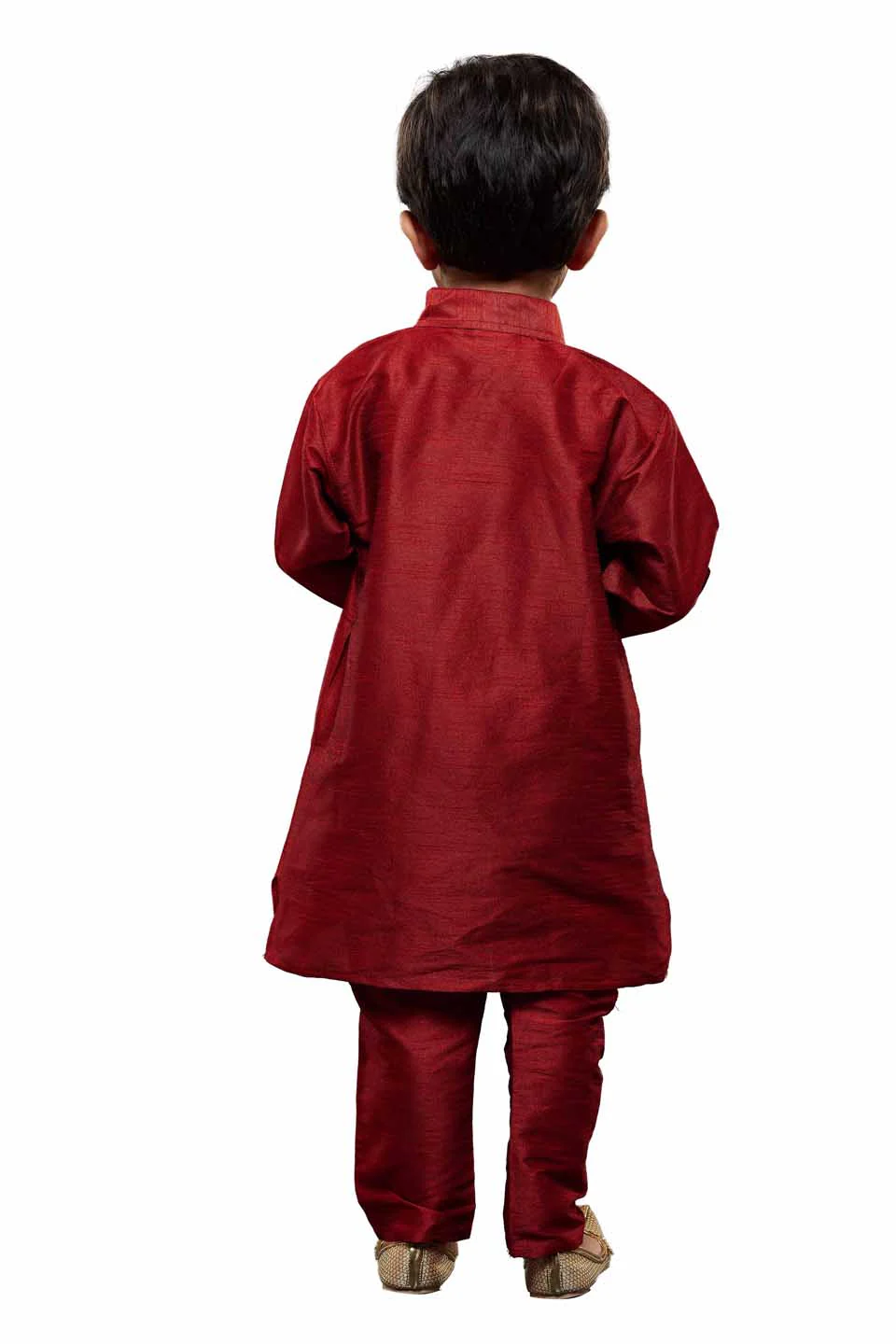 Boys' Maroon Cotton Silk Kurta and Pyjama Set - Image 3