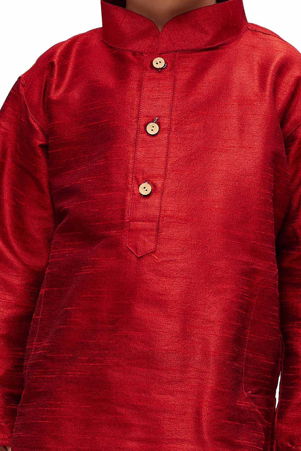 Boys' Maroon Cotton Silk Kurta and Pyjama Set - Image 4