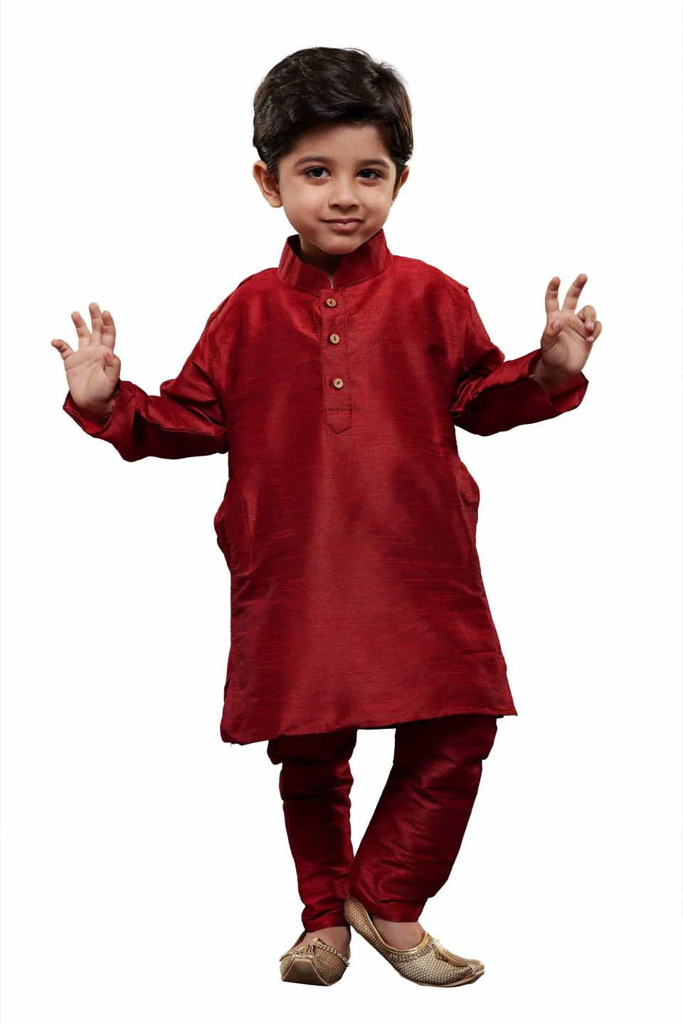 Boys' Maroon Cotton Silk Kurta and Pyjama Set - Image 6