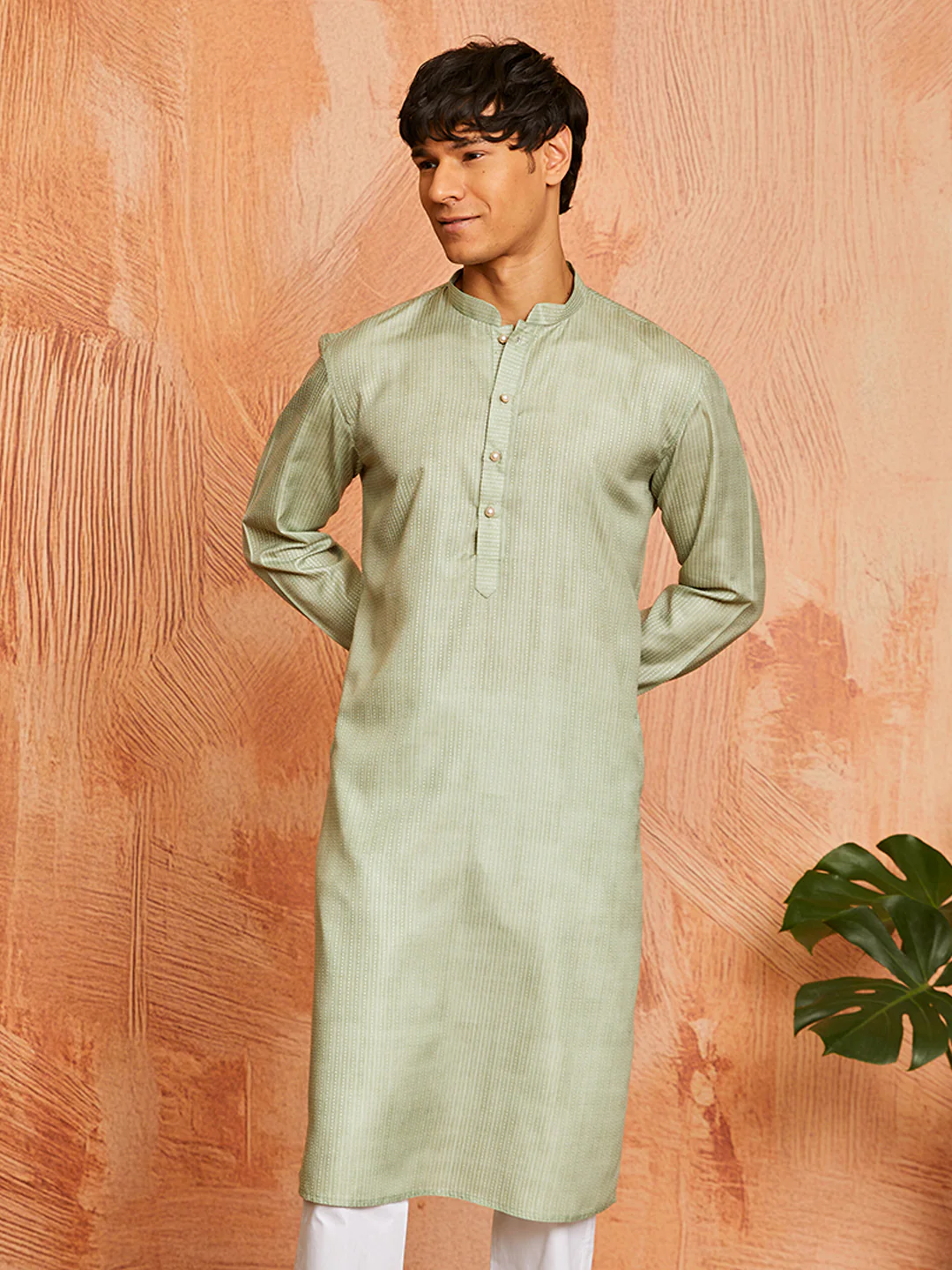 Men's Green Cotton Blend Kurta - Image 5