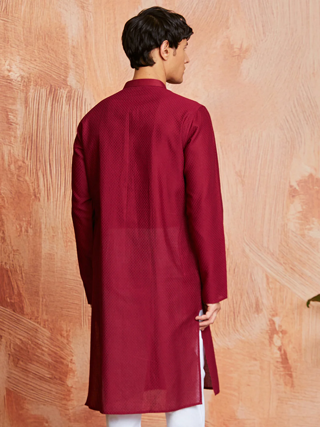 Men's Maroon Cotton  Kurta - Image 3