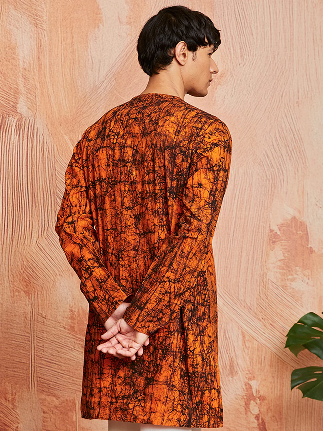 Men's Orange Cotton Kurta - Image 3