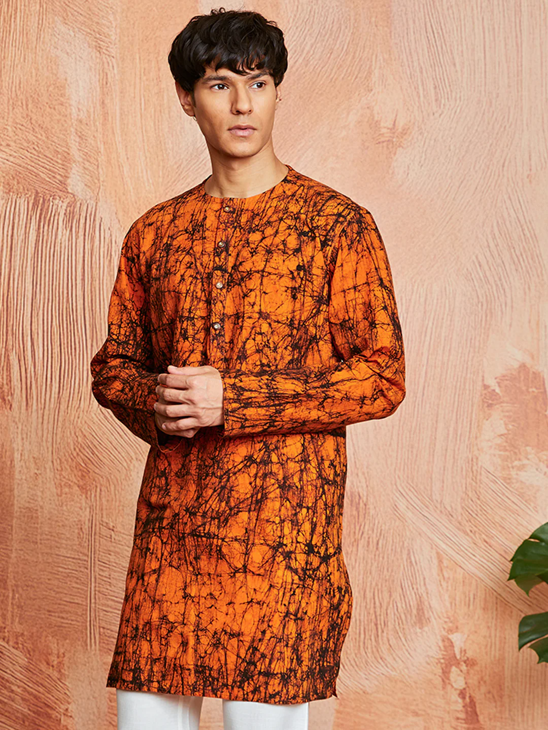 Men's Orange Cotton Kurta - Image 4