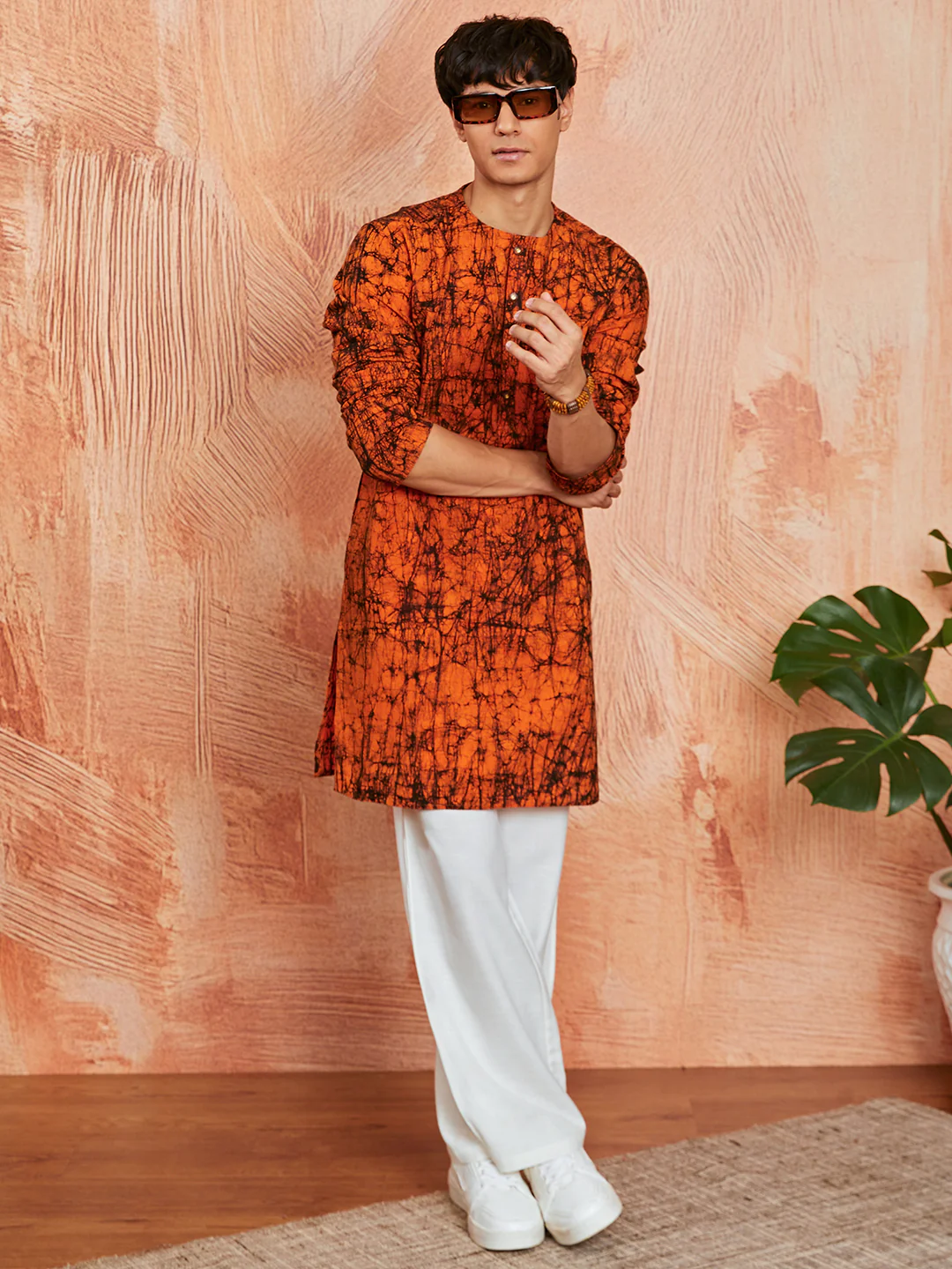 Men's Orange Cotton Kurta - Image 5