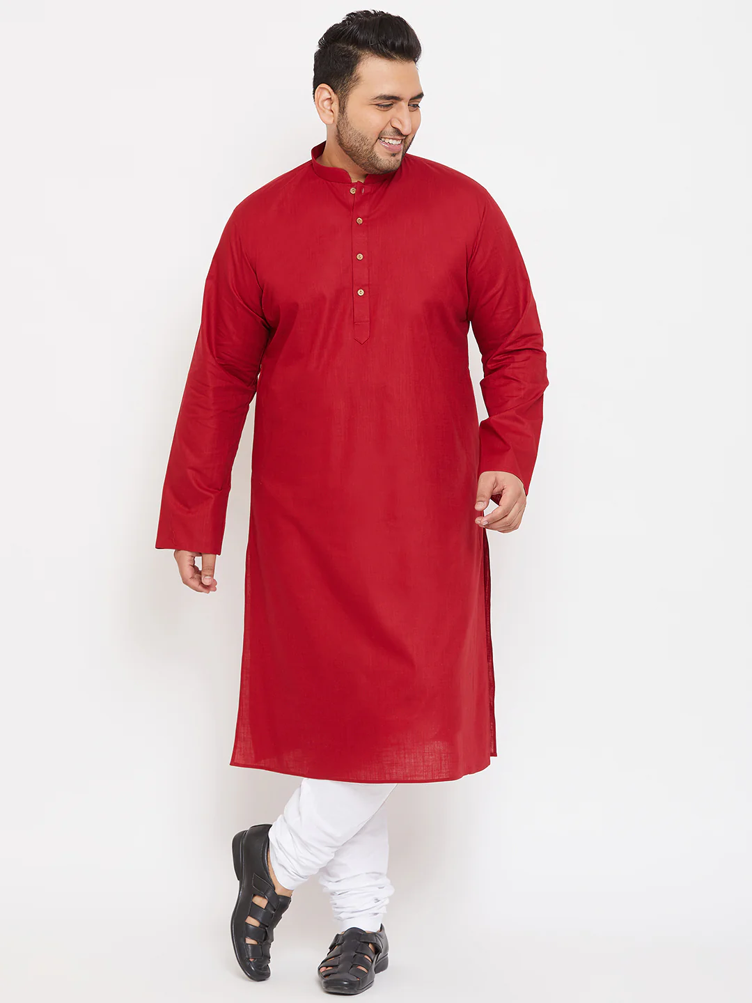 Men's Plus Size Maroon Cotton Kurta - Image 5
