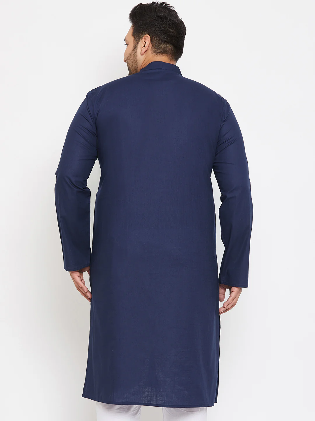 Men's Plus Size Navy Blue Cotton Kurta - Image 3