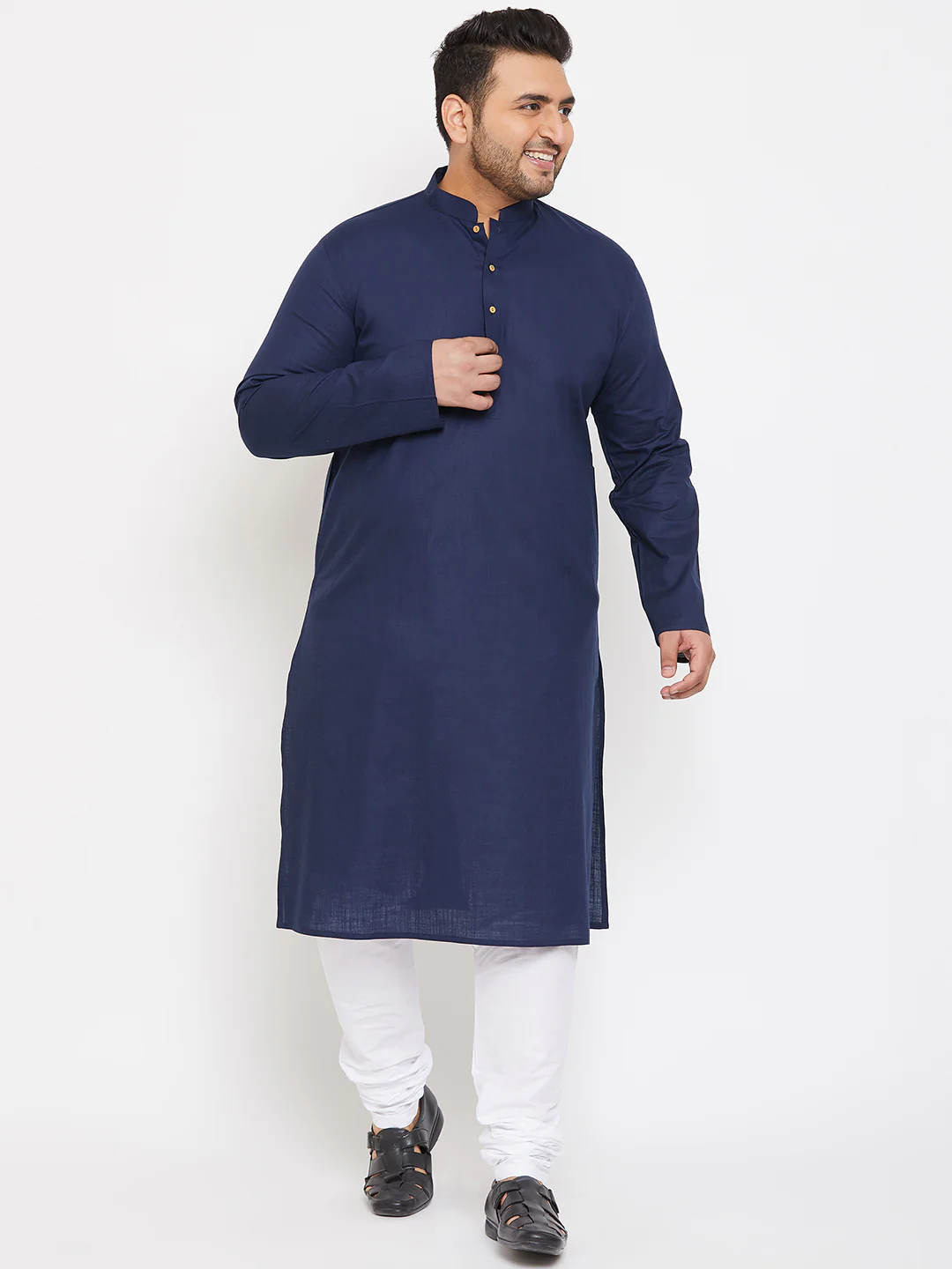 Men's Plus Size Navy Blue Cotton Kurta - Image 5