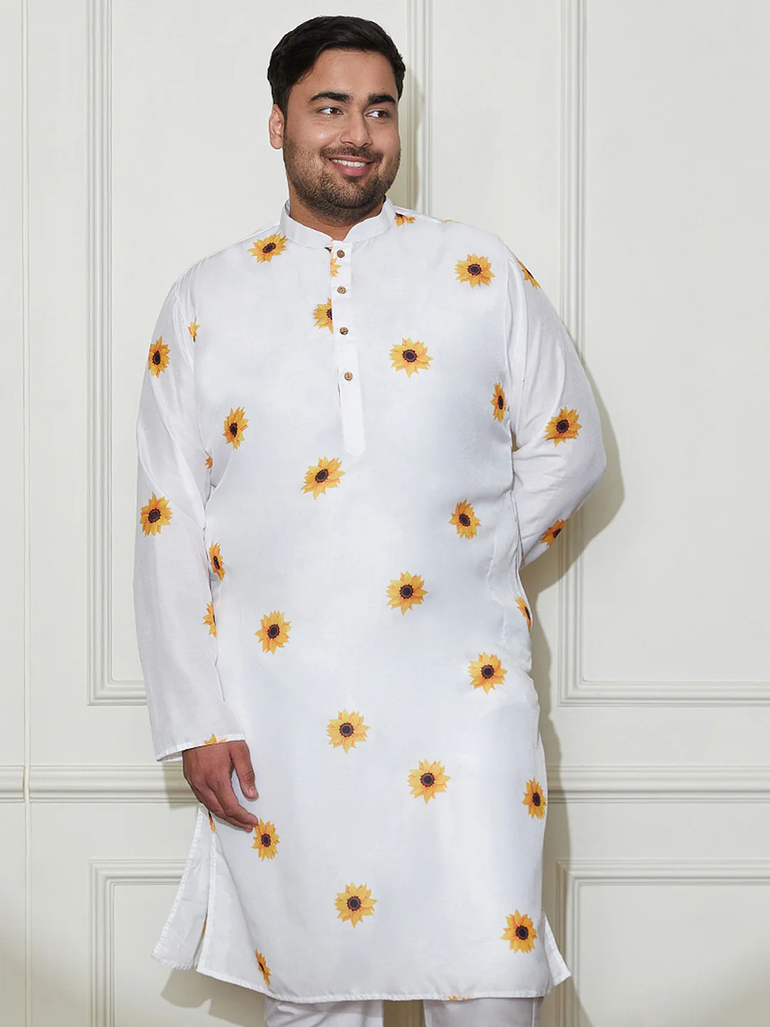 Plus Men's Cream Cotton Blend Kurta - Image 3